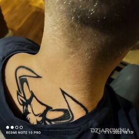 Tatuaż Taurus, byk, znak zodiaku, #tattoobyk# na karku motyw: zwierzęta styl: blackwork / blackout