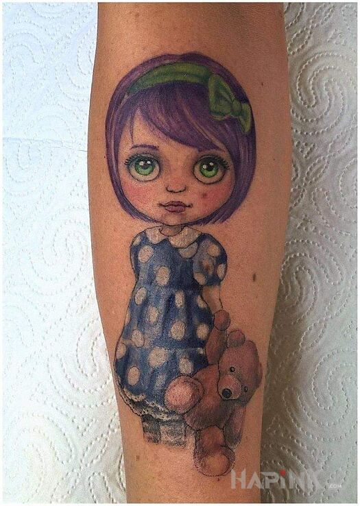 Tattoo Ja i Miś in characters motif and graphic / illustrative style On the arm