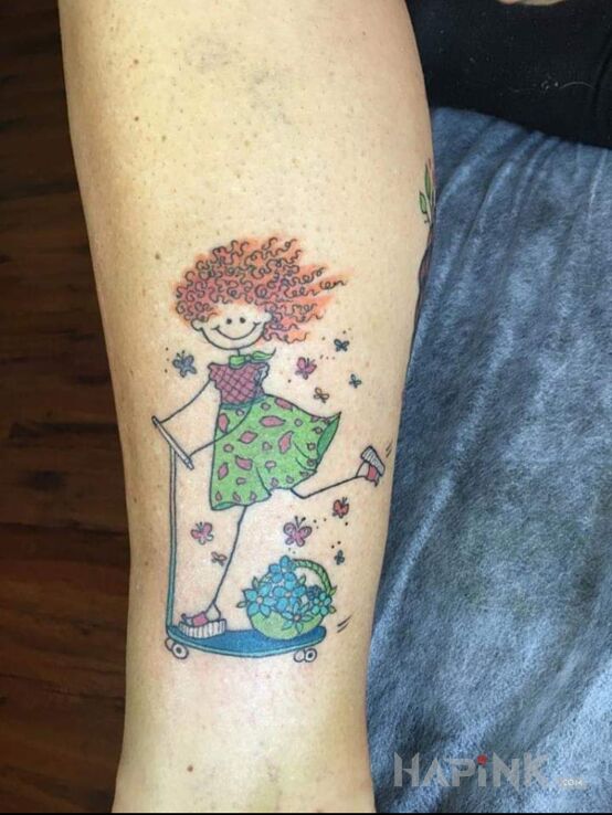 Tattoo Hulcia in characters motif and graphic / illustrative style on the leg