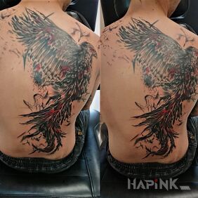 Tattoo 2 sessions still not finished on the shoulder blades motif: fantasy style: graphic / illustrative