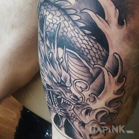 Tattoo Dragon Japanese on the leg motif: dragons style: japanese / irezumi