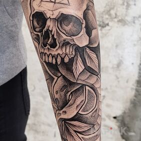 Tattoo Morsmordre On the arm motif: black and gray style: dotwork