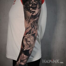 Tattoo Sleeve composition on the forearm motif: 3D style: realistic