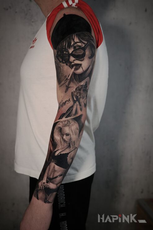 Tattoo Rękaw kompozycja in characters motif and realistic style on the forearm