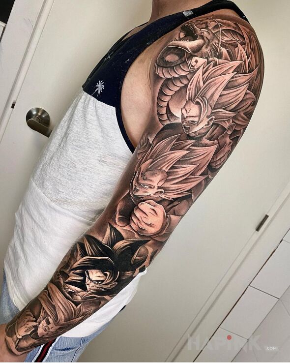 Tattoo Dragon Ball w natarciu in dragons motif and cartoon / comic book style On the arm