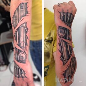 Tattoo Cyborg on the forearm motif: 3D style: realistic