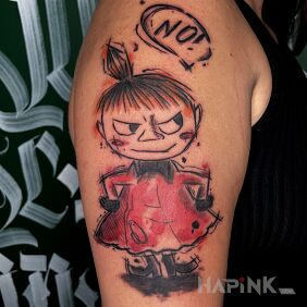 Tattoo Little My! on the upper arm motif: characters style: Watercolor