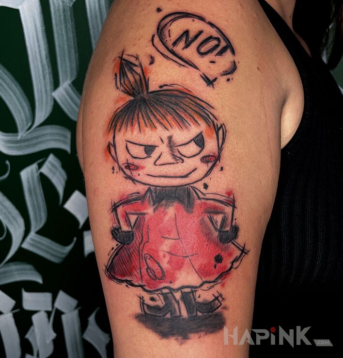 Tattoo Mała Mi! in characters motif and Watercolor style On the arm