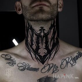 Tattoo Neck ornament on the neck motif: black and gray style: blackwork / blackout