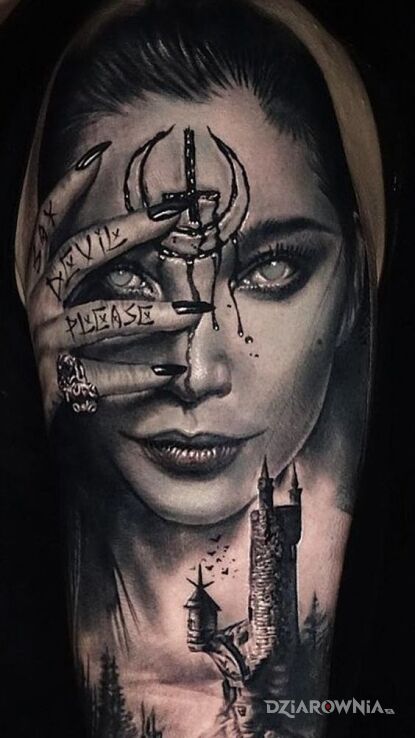 Tatuaż akolitka szatana w motywie mroczne i stylu realistyczne na ręce