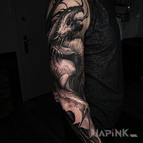 Tattoo Dark Dragon On the arm motif: dragons style: graphic / illustrative
