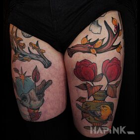 Tattoo Throw-ins on the thigh motif: animals style: neo-traditional