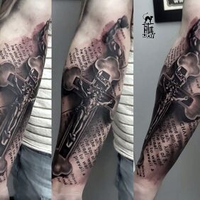 Tattoo Rosary cross On the arm motif: objects style: realistic