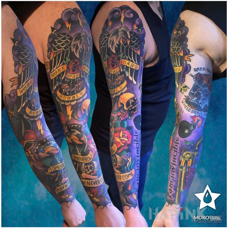 Tattoo Blue Monday - Color Tattoo in sleeves motif and newschool style on the upper arm