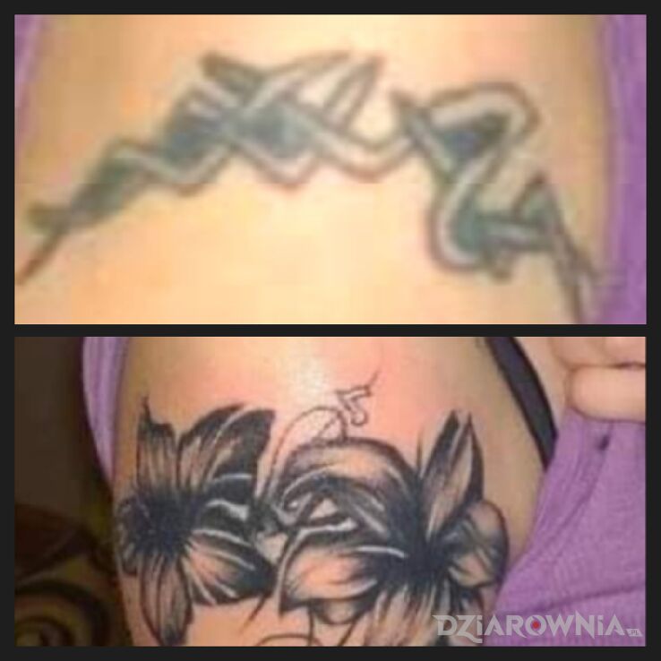Tatuaż cover w motywie cover up i stylu oldschool na ramieniu