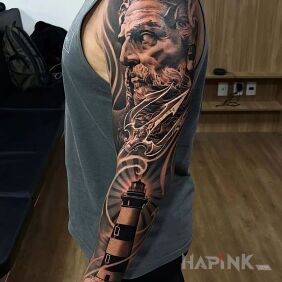 Tattoo Poseidon On the arm motif: sleeves style: realistic