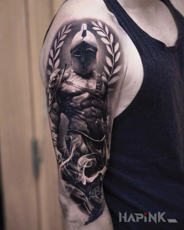 Tattoo Wojownik ze Sparty in characters motif and realistic style on the upper arm