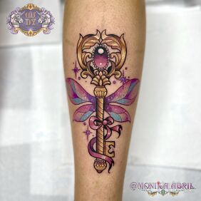 Tattoo Key from Harry Potter on the calf motif: colorful style: graphic / illustrative