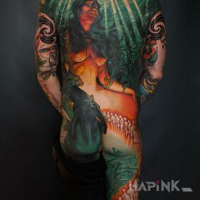 Tattoo Great goddess on the buttocks motif: colorful style: graphic / illustrative