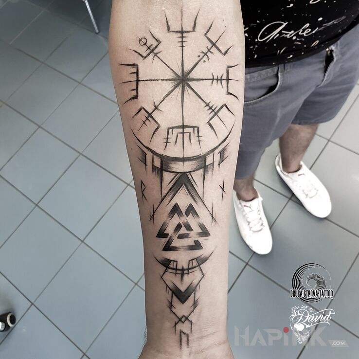 Tattoo Vegvisir i znaki runiczne in other motif and graphic / illustrative style on the forearm