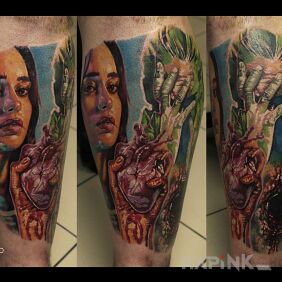 Tattoo Calf on the calf motif: 3D style: realistic