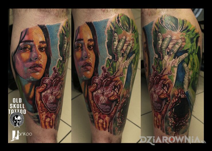 Tatuaż łydka w motywie kolorowe i stylu abstrakcyjne na biodrze