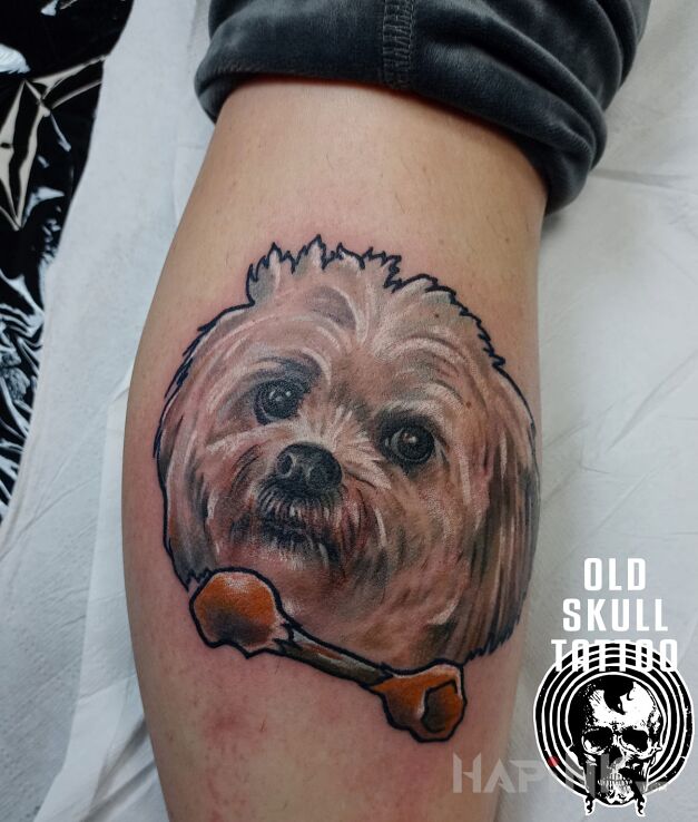 Tattoo Piesio in colorful motif and neo-traditional style on the leg