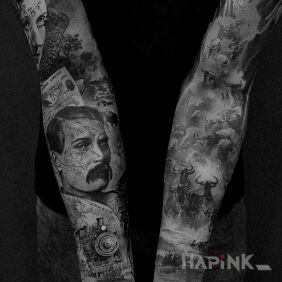 Tattoo Welcome to the wild west on the upper arm motif: animals style: realistic