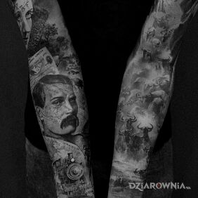 Tatuaż Witamy na dzikim zachodzie na przedramieniu motyw: twarze styl: realistyczne