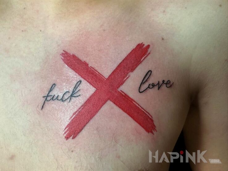 Tattoo Czerwony X in colorful motif on the chest