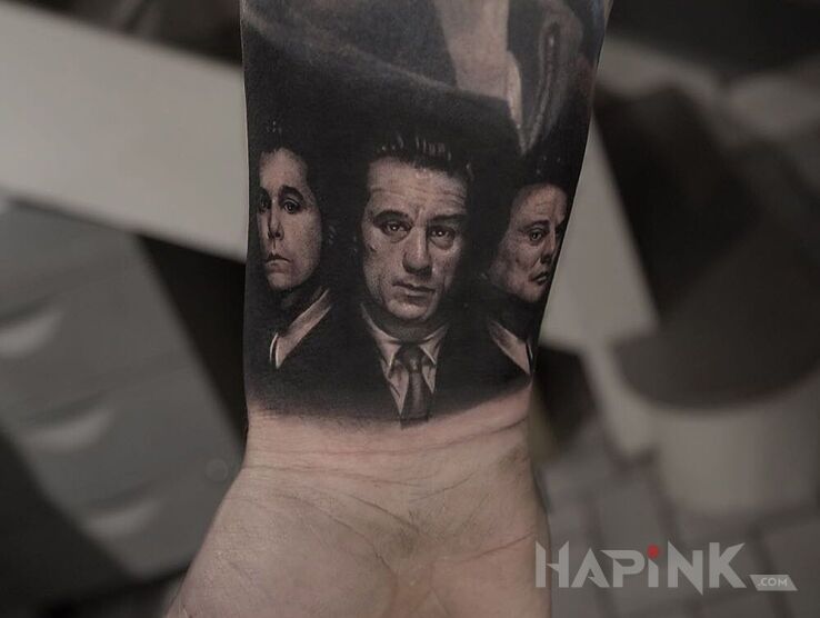 Tattoo Chłopcy z ferajny in characters motif and realistic style on the forearm
