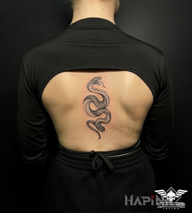 Tattoo Wąż in animals motif and graphic / illustrative style on the back