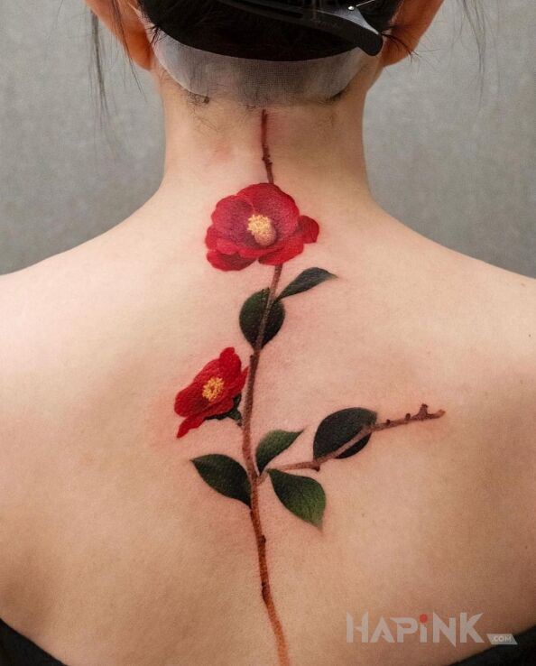 Tattoo Maczki in colorful motif and realistic style on the nape