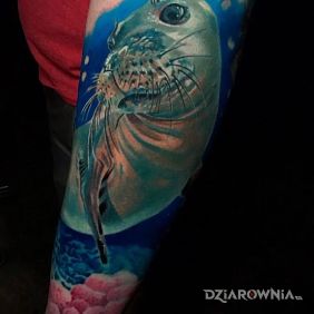 Tatuaż Foka na przedramieniu motyw: 3D styl: realistyczne