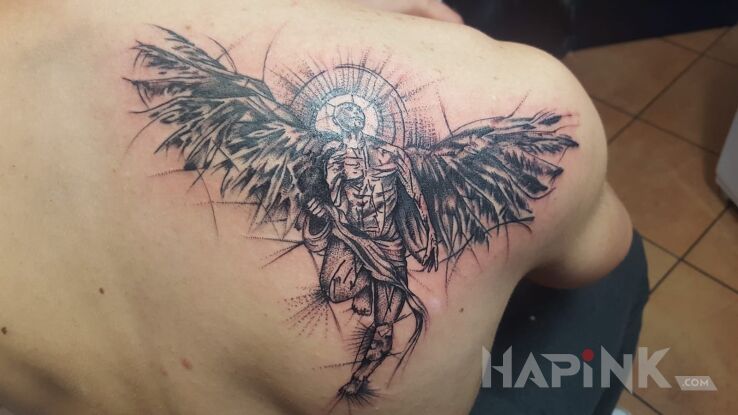Tattoo Anioł in angels motif on the back