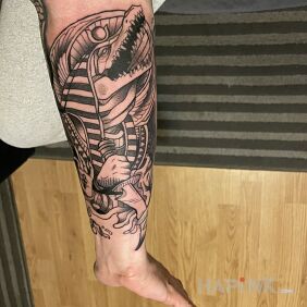 Tattoo Sobek On the arm motif: characters style: graphic / illustrative