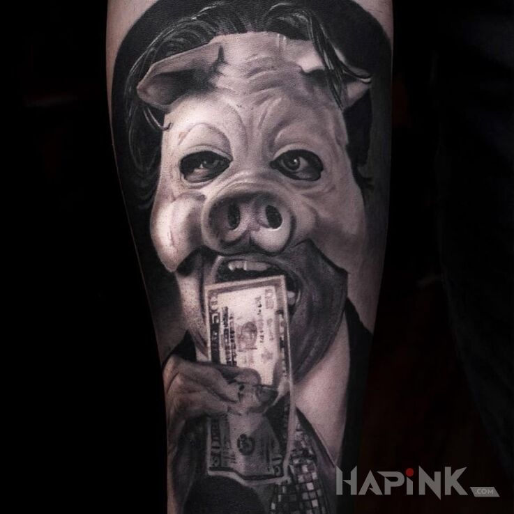 Tattoo Świnia in animals motif and realistic style on the forearm