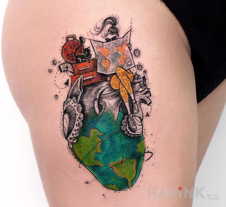 Tattoo Podróże in other motif on the leg