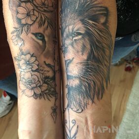 Tattoo Lion Lioness for couples On the arm motif: animals style: realistic