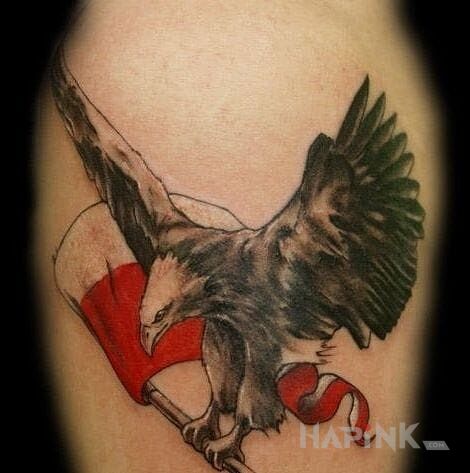 Tattoo Flaga Polski in animals motif on the upper arm