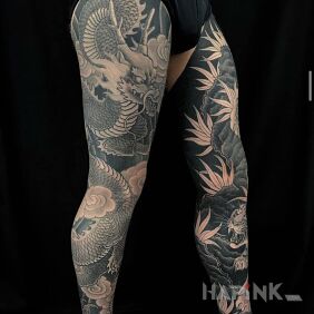 Tattoo Dragon on the whole leg on the thigh motif: dragons style: japanese / irezumi