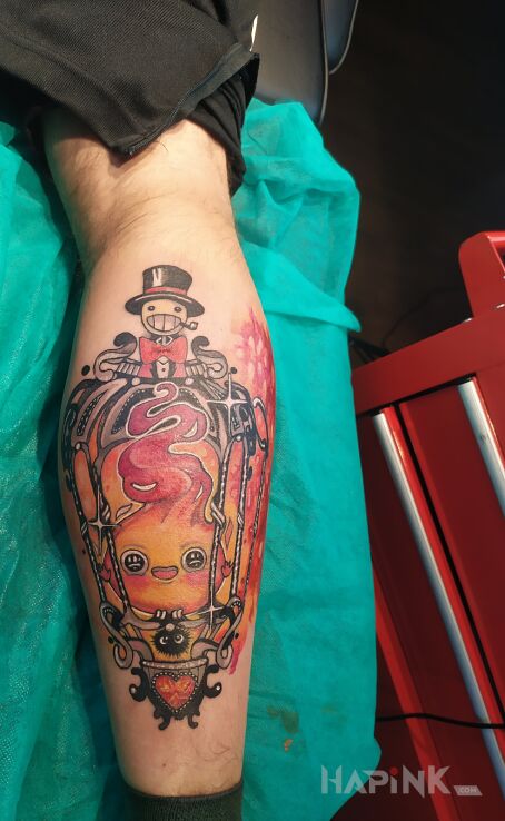 Tattoo DDDD in other motif and graphic / illustrative style on the calf