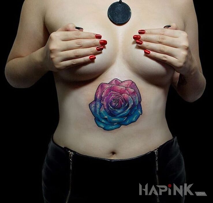 Tattoo Różyczka in flowers motif and Watercolor style on the stomach