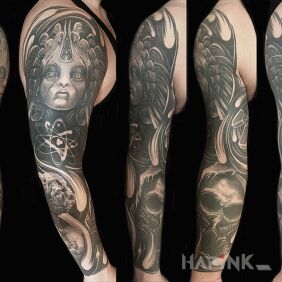 Tattoo Atomica on the forearm motif: sleeves style: realistic
