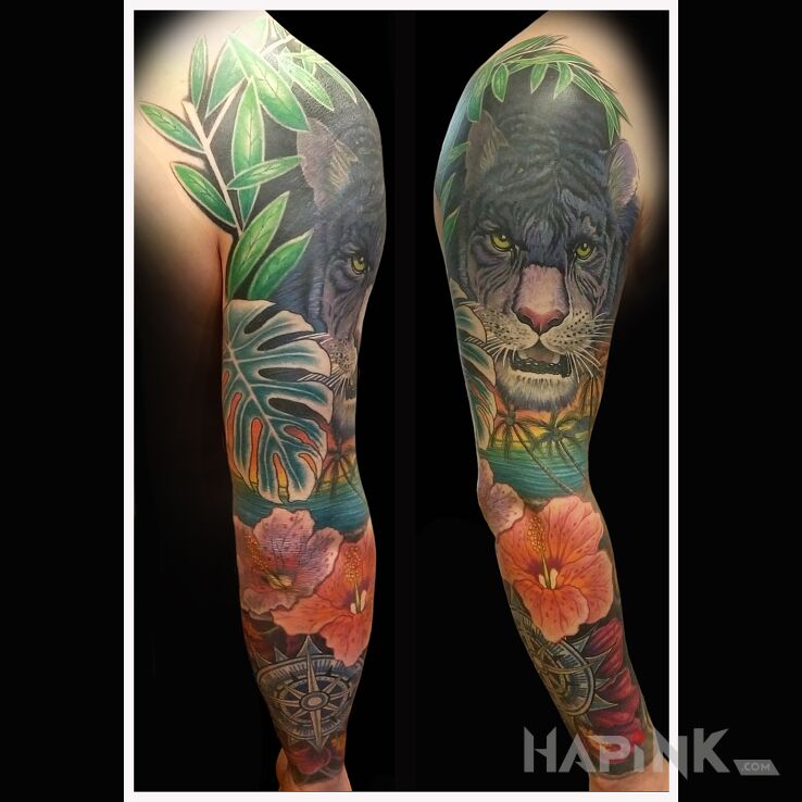 Tattoo Cover in floral motif and realistic style On the arm