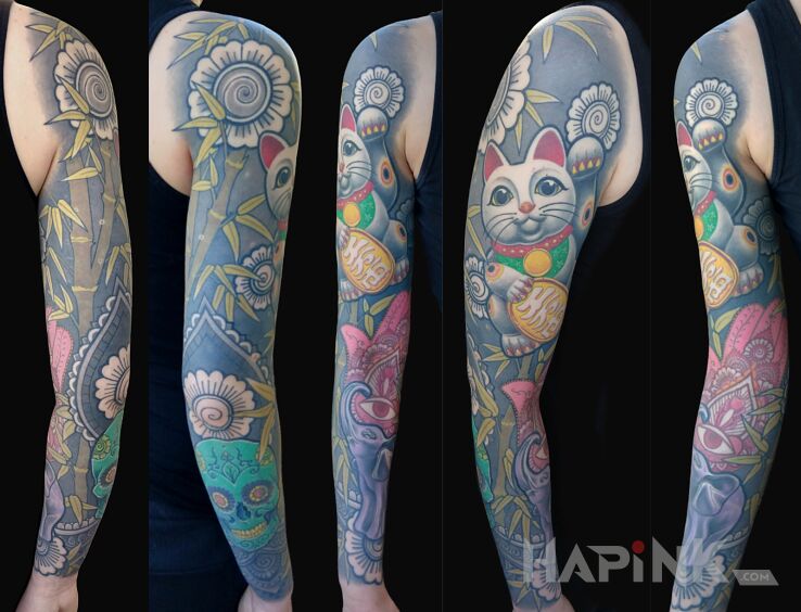 Tattoo Lucky Sleeve in sleeves motif and graphic / illustrative style On the arm