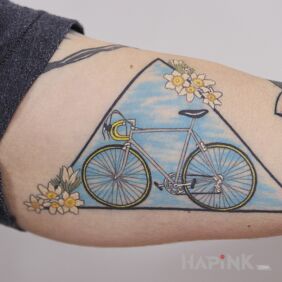 Tattoo Bike lover on the bicep motif: colorful style: graphic / illustrative