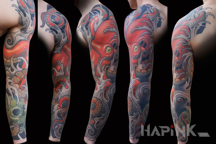 Tattoo Rękaw ośmiornica in sleeves motif and japanese / irezumi style on the forearm