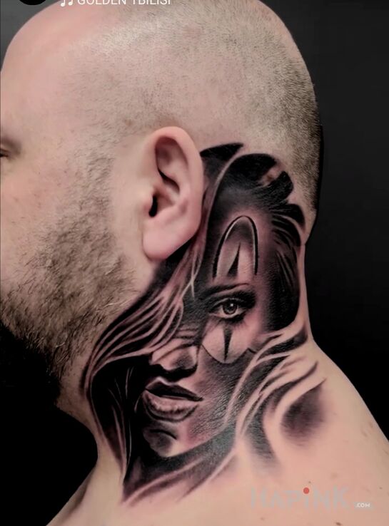 Tattoo Początek szyi in black and gray motif and realistic style on the neck
