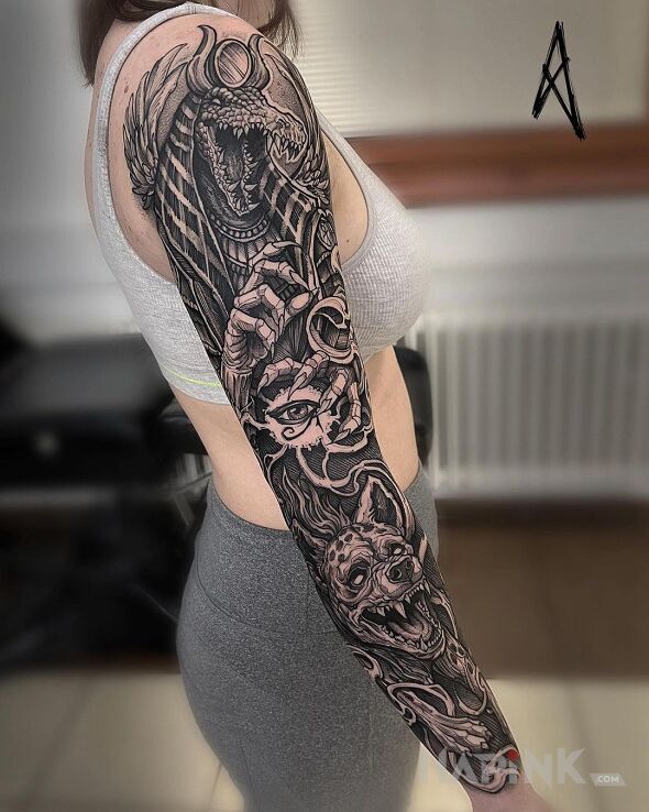 Tattoo Mr crocodile in animals motif and graphic / illustrative style On the arm